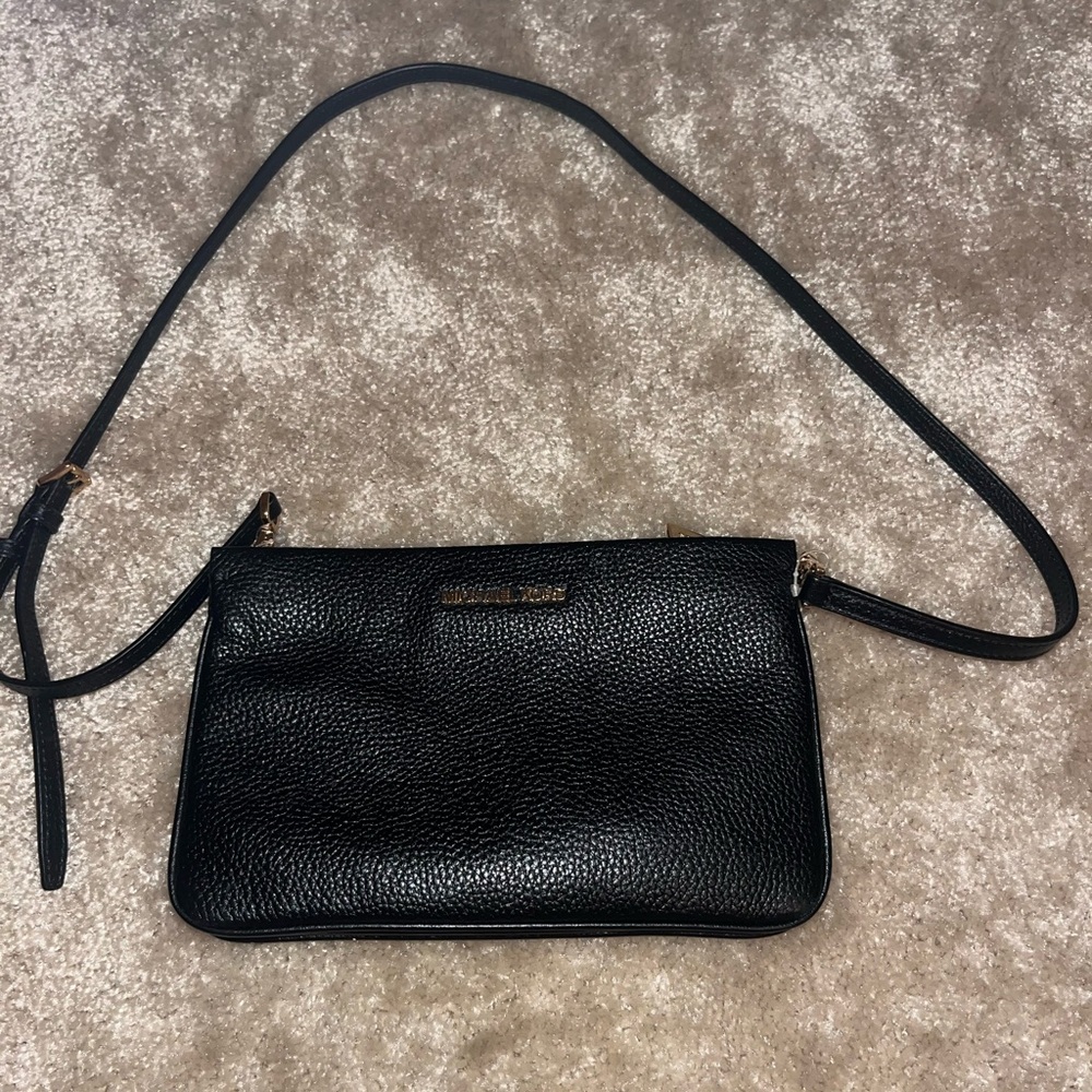 Michael Kors black leather crossbody purse